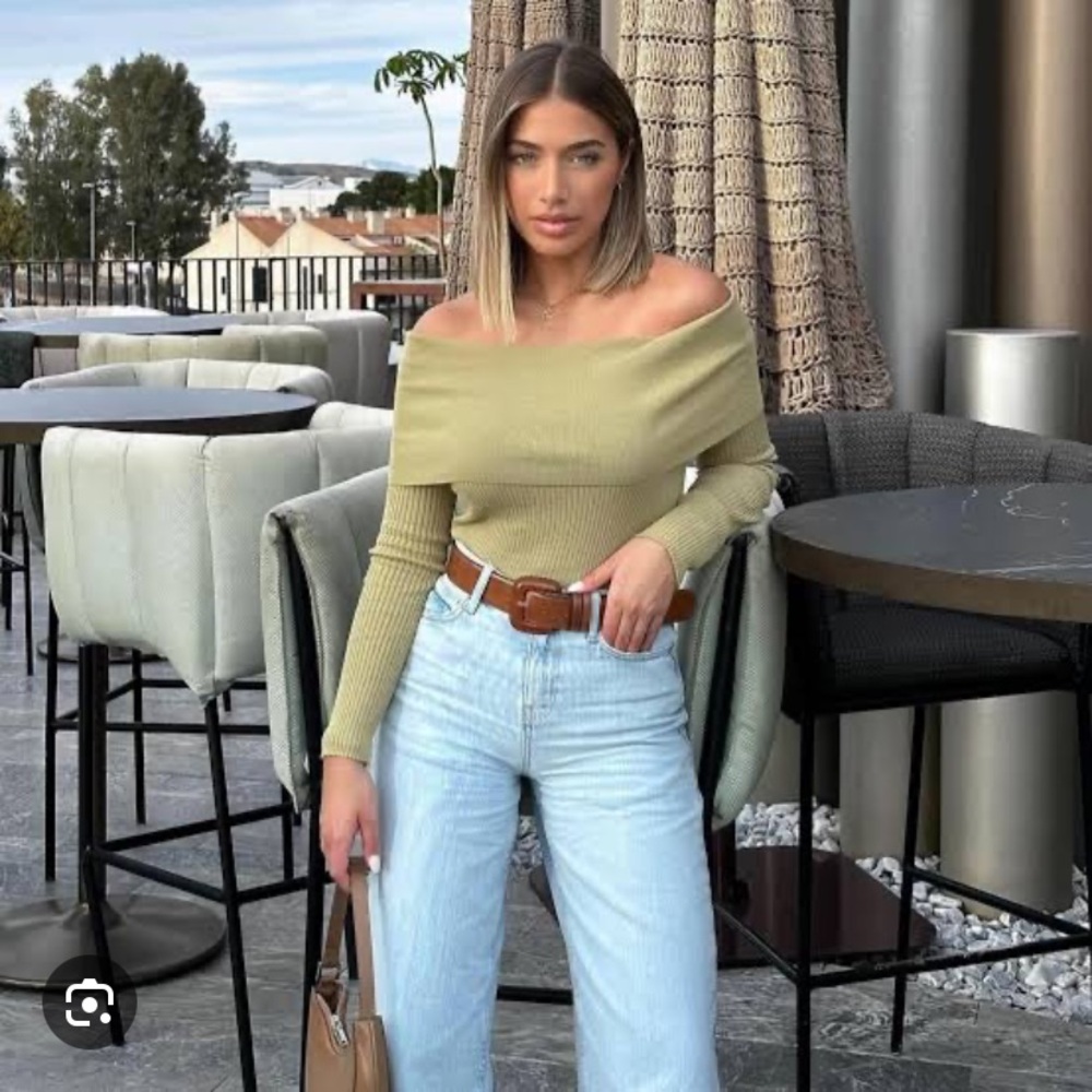 Zara Sage Off-the-Shoulder Top